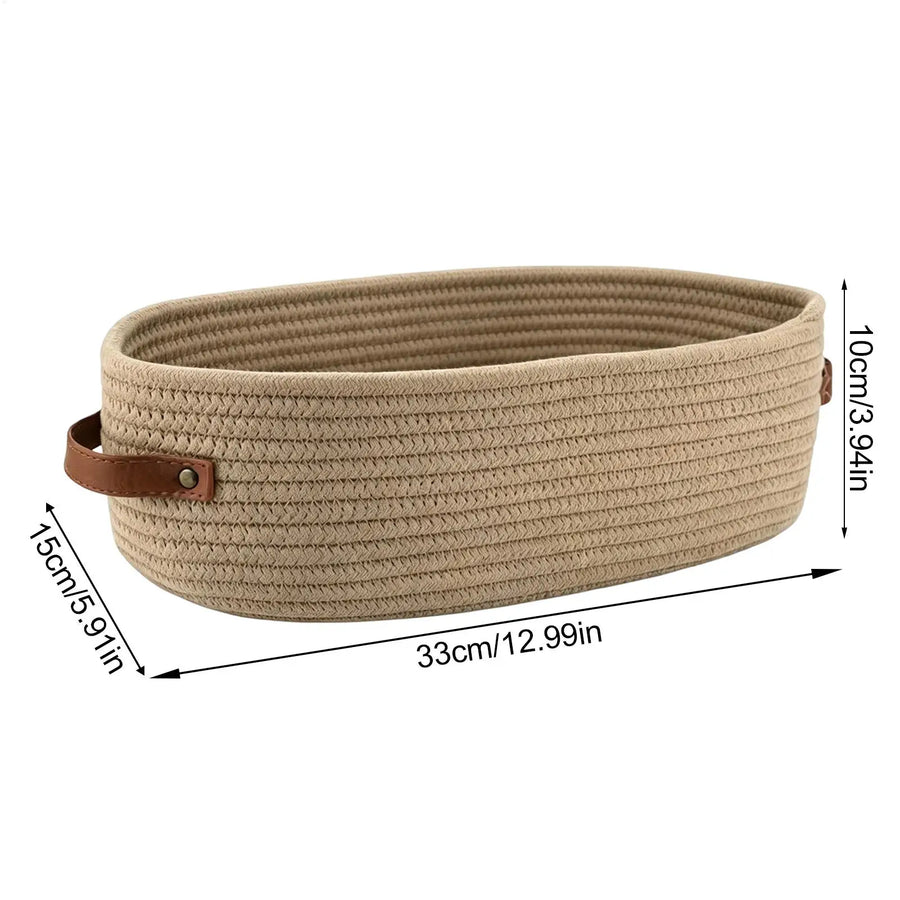 Handwoven Cotton Rope Storage Baskets | Set of 2 | Leather Handles