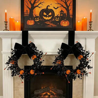 Black Halloween Wreath with Velvet Bow