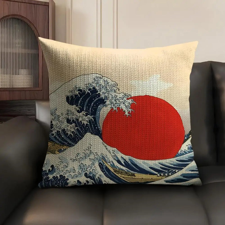 Japanese Art Cushion Cover — Natural Linen | Double-Sided Print