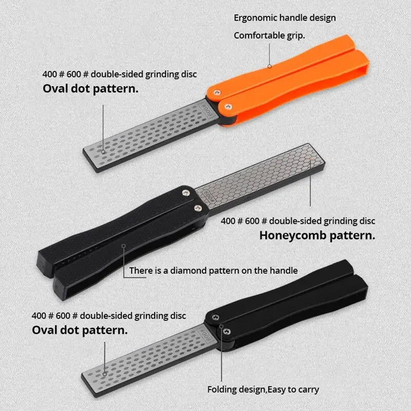 Portable Double-Sided Diamond Knife Sharpening Stone | 400/600 Grit | Foldable
