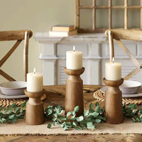 3-Piece Natural Wooden Candlestick Set — Retro | Wedding & Table Décor