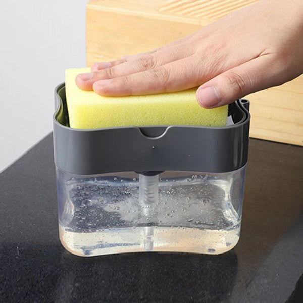 Press-Top Kitchen Soap Dispenser for Sponges — No-Drip, Countertop