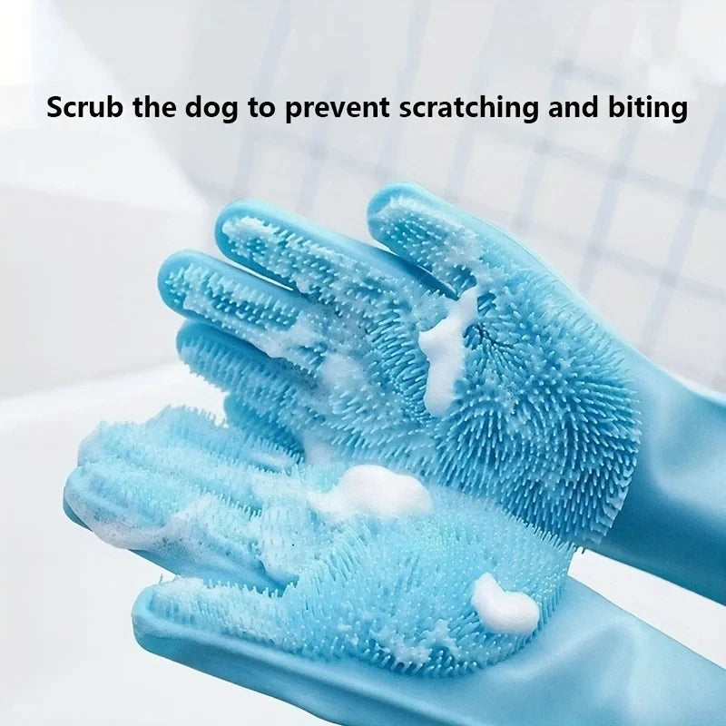 Silicone Pet Grooming & Bathing Gloves — Dogs, Cats & More