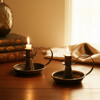 Iron Taper Candle Stand with Curved Handle — Retro | Set of 2 | Wedding & Home