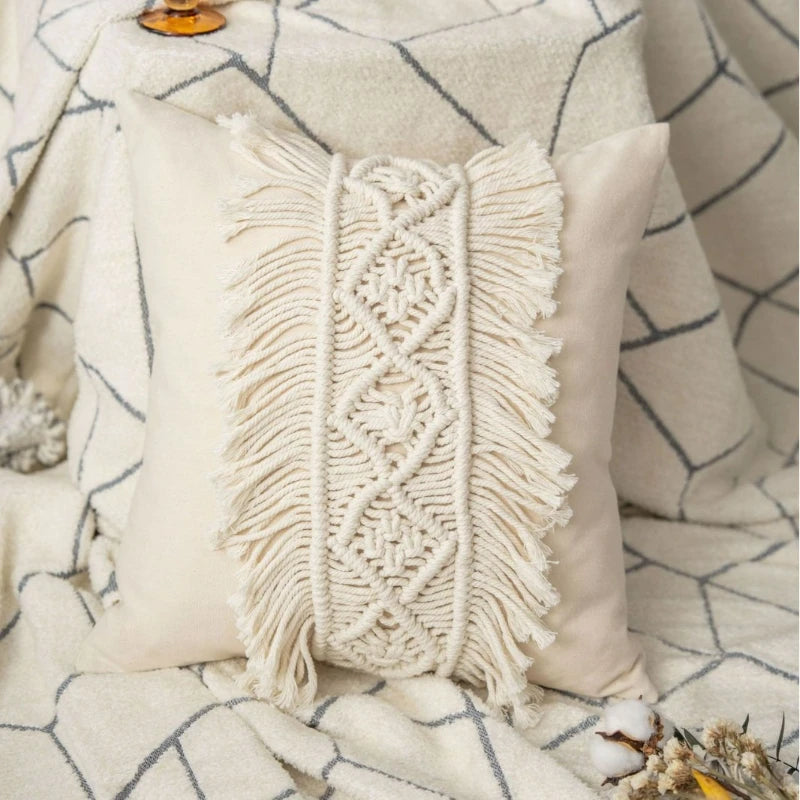 Knitted Geometric Cushion Cover — Boho, 45×45cm