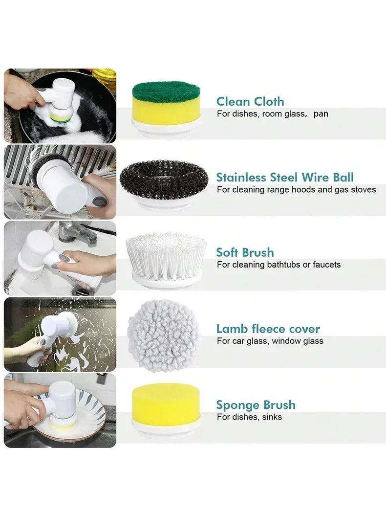 Cordless Electric Spin Scrubber — 5 Brush Heads, Ergonomic Grip