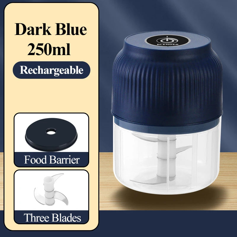 Mini Electric Food Chopper — 250ml, USB Rechargeable, 3-Blade, Wireless