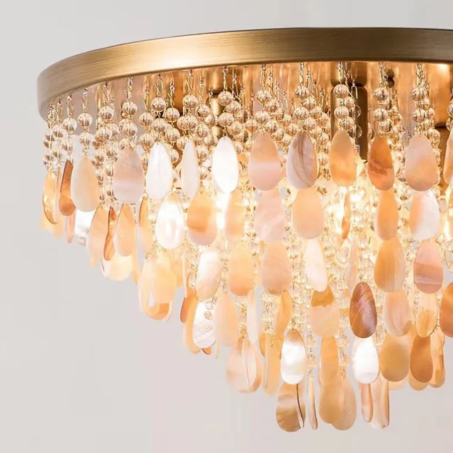 Luxury Crystal & Shell Chandelier — LED | Dimmable | 2 Sizes | Coffee or Gold Frame