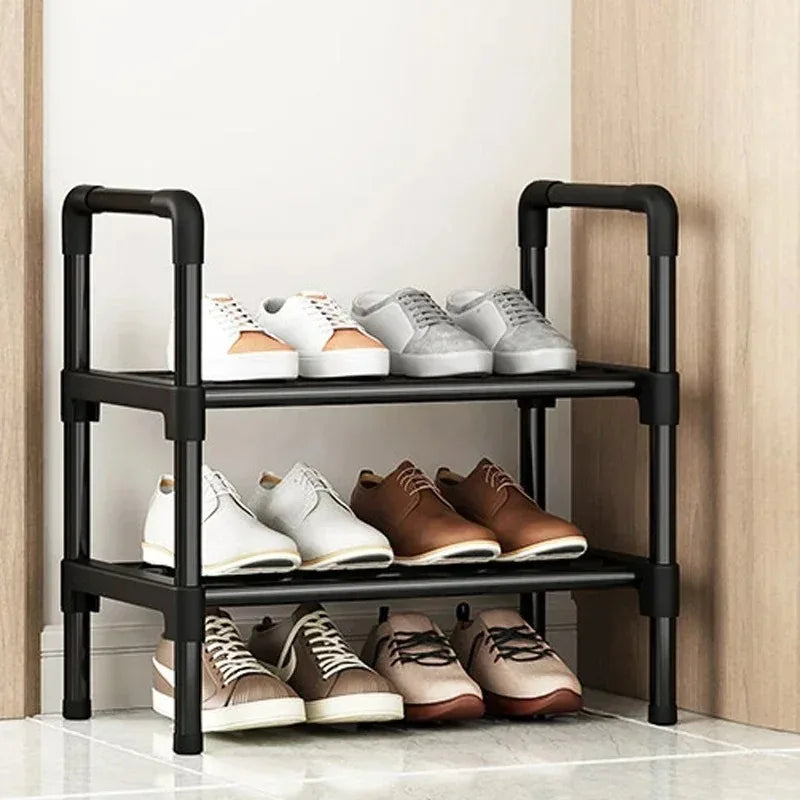 Black elevated shoe rack