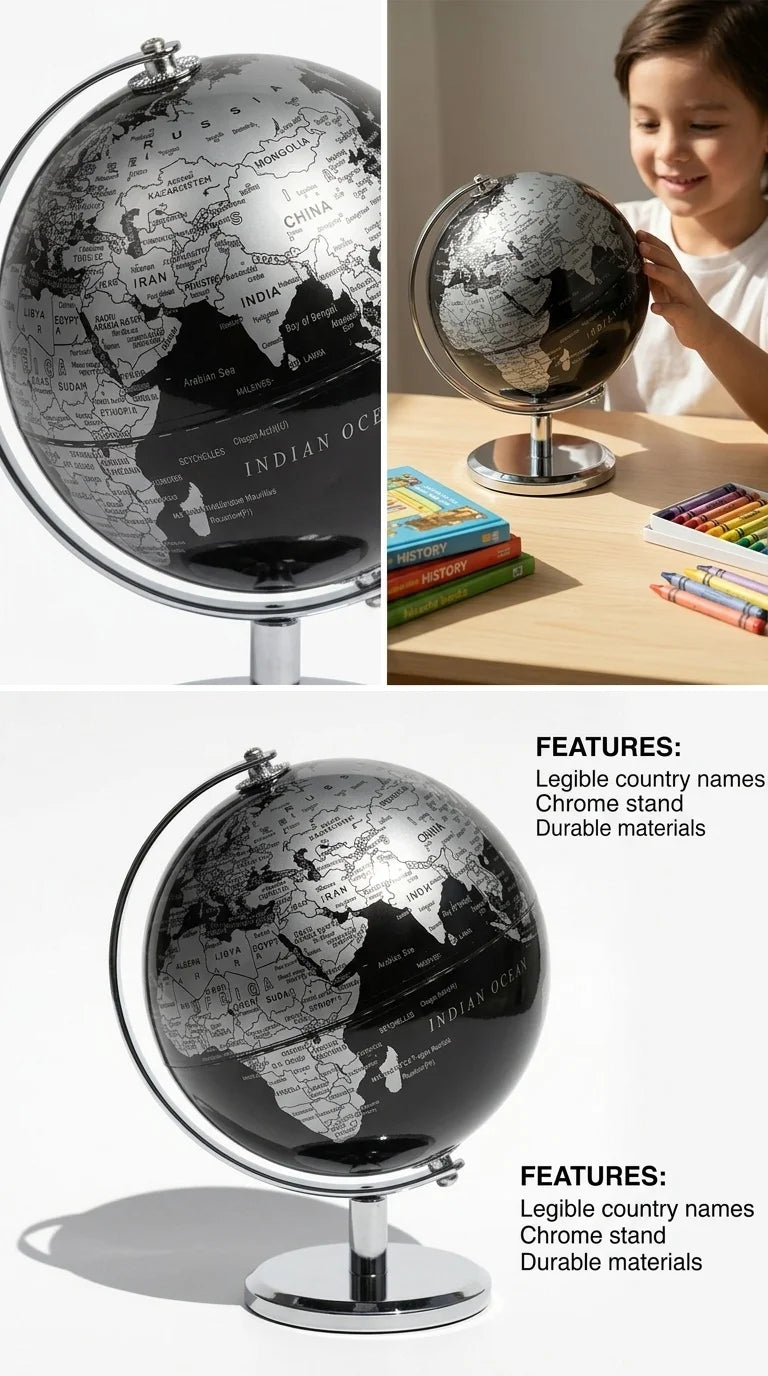 Metal desk globe — black & gold or silver