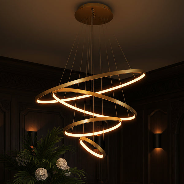 Modern LED Ring Chandelier — Dimmable Pendant Light, 1–4 Rings
