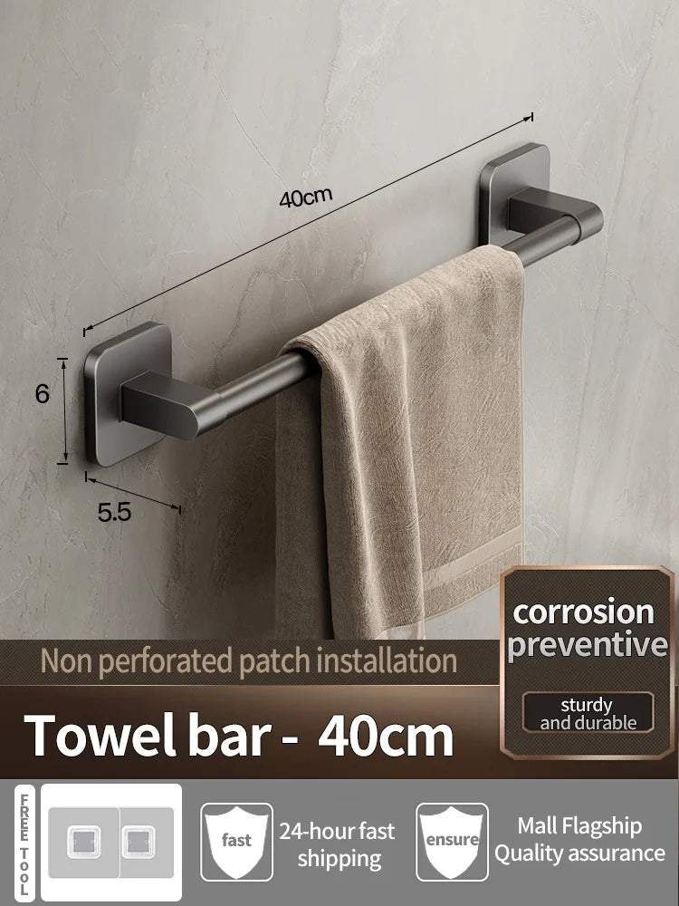No-Drill Adhesive Towel Bar — Grey, 30–80cm