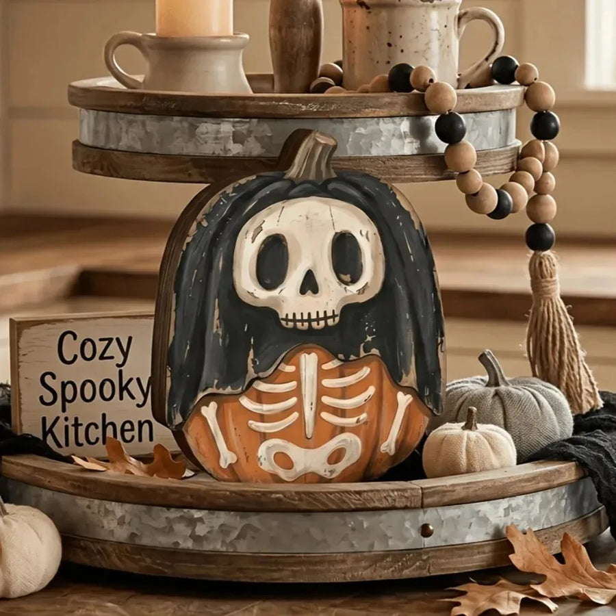 Retro Wooden Block Halloween Decor Set
