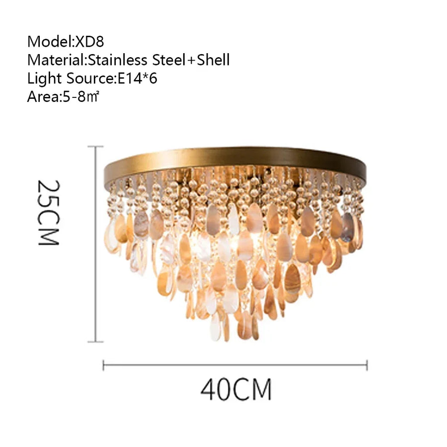 Luxury Crystal & Shell Chandelier — LED | Dimmable | 2 Sizes | Coffee or Gold Frame