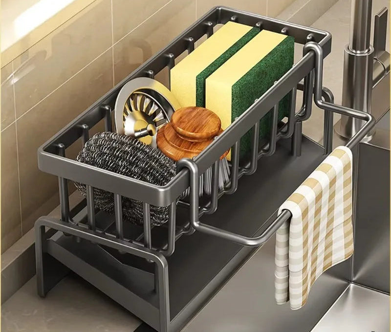 Tap-mounted kitchen shelf organiser