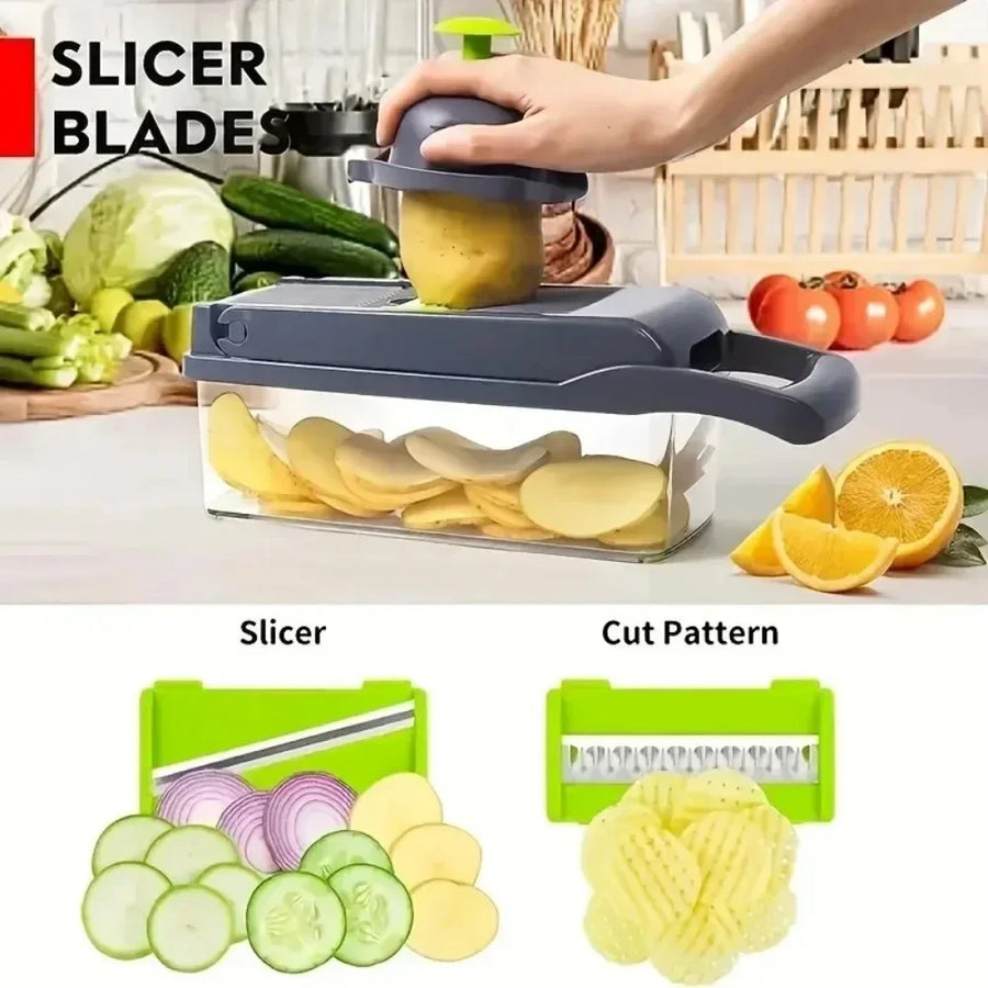 Multifunctional Vegetable Chopper & Slicer — 14-in-1 or 16-in-1, Stainless Steel Blades