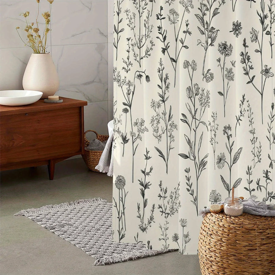 Vintage Botanical Floral Shower Curtain — Eco-Friendly Polyester | 8 Sizes | Machine Washable