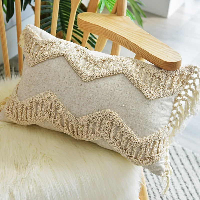 Boho Hand-Tufted Geometric Cushion Cover with Tassels — Cotton Linen | 8 Styles | 2 Sizes