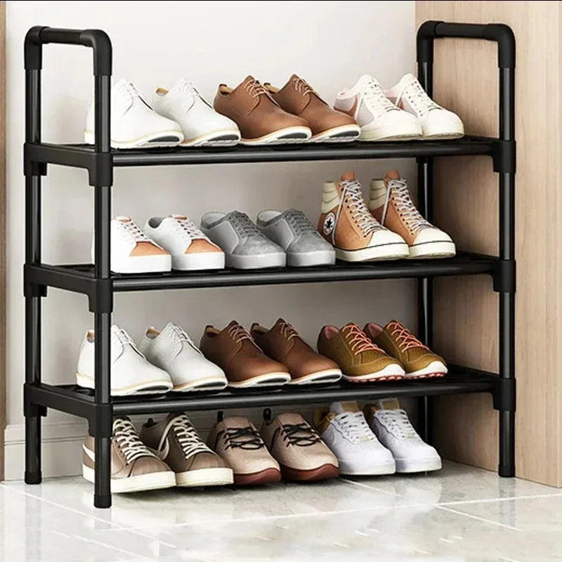 Black elevated shoe rack
