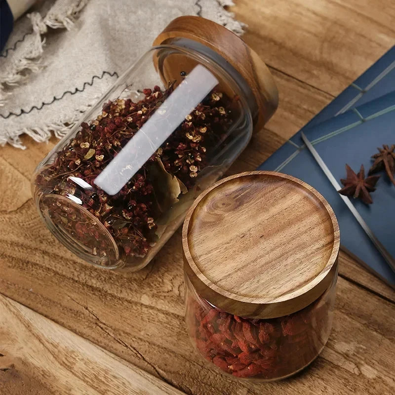 Glass canister with wooden lid