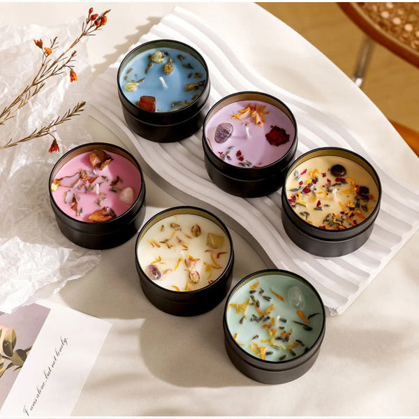 Crystal Dried Floral Soy Wax Candle — Iron Tin | 8 Fragrances | Gift Edition