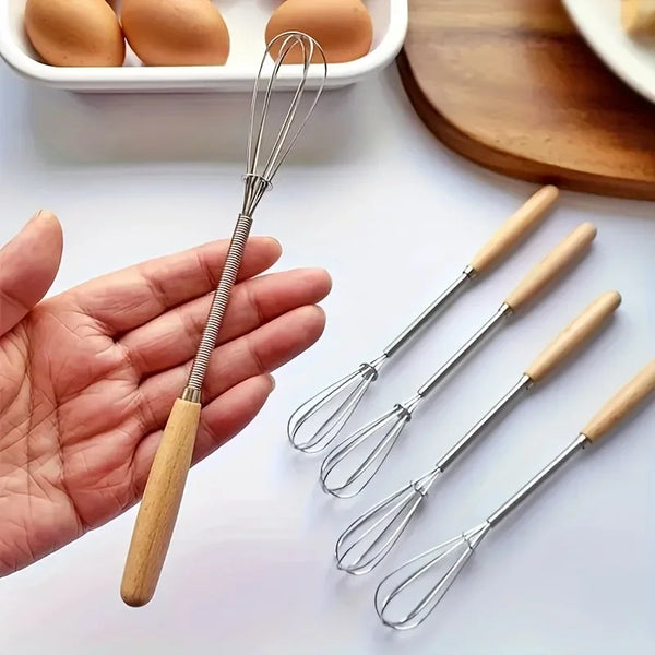 Mini Stainless Steel Whisk with Wooden Handle — Single or 3-Pack