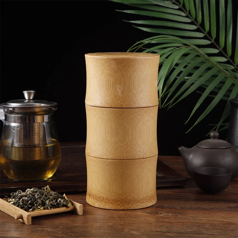 Natural bamboo food storage canister