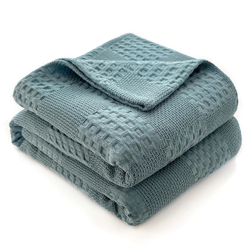 Pure Cotton Waffle Throw Blanket — Breathable & Soft | 6 Colours | 3 Sizes