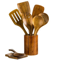 9-Piece Teak Cooking Utensil Set — With Holder | Kitchen Essential