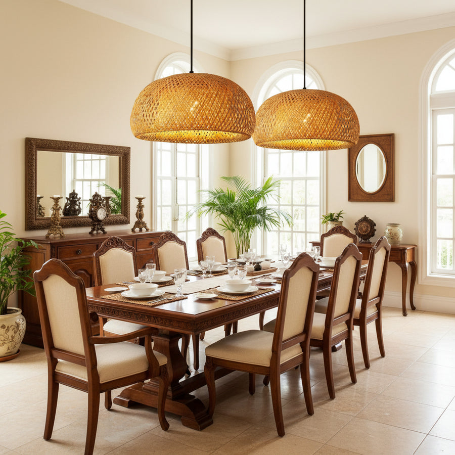 Hand-Woven Bamboo Lantern Pendant Lamp — Natural Rattan | E27 LED | 3 Finishes | Warm or White Light