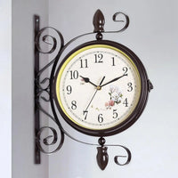 Antique Double-Sided Iron Wall Clock — Silent Movement | Indoor & Outdoor