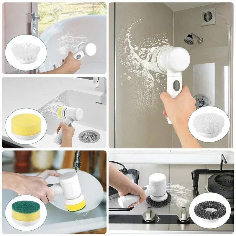 Cordless Electric Spin Scrubber — 5 Brush Heads, Ergonomic Grip