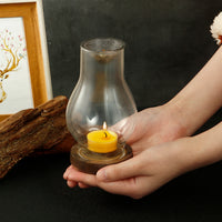 Glass Tea Light Holder with Wooden Base — Aromatherapy Incense Burner