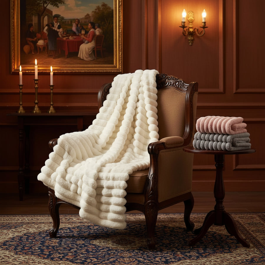 Reversible Double-Sided Throw Blanket — Striped & Solid | Skin-Soft | 8 Colours