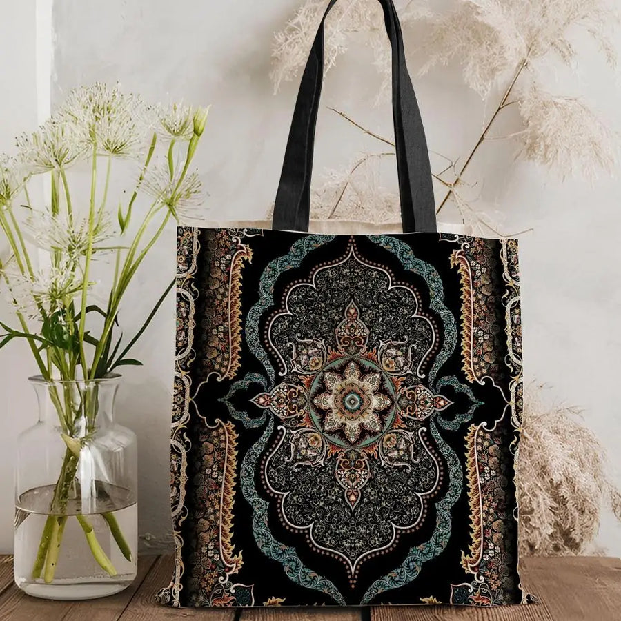Oriental Pattern Canvas Tote Bag — Eco-Friendly | Large Capacity | 6 Prints | 4 Sizes
