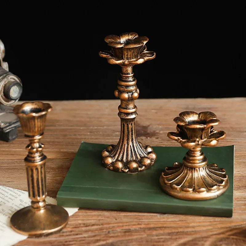 Vintage Tapered Candle Holder | Antique Bronze Resin | Wedding & Home Decor