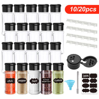 Clear spice jar set with labels