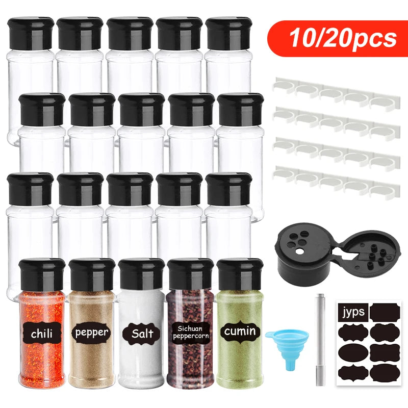 Clear spice jar set with labels
