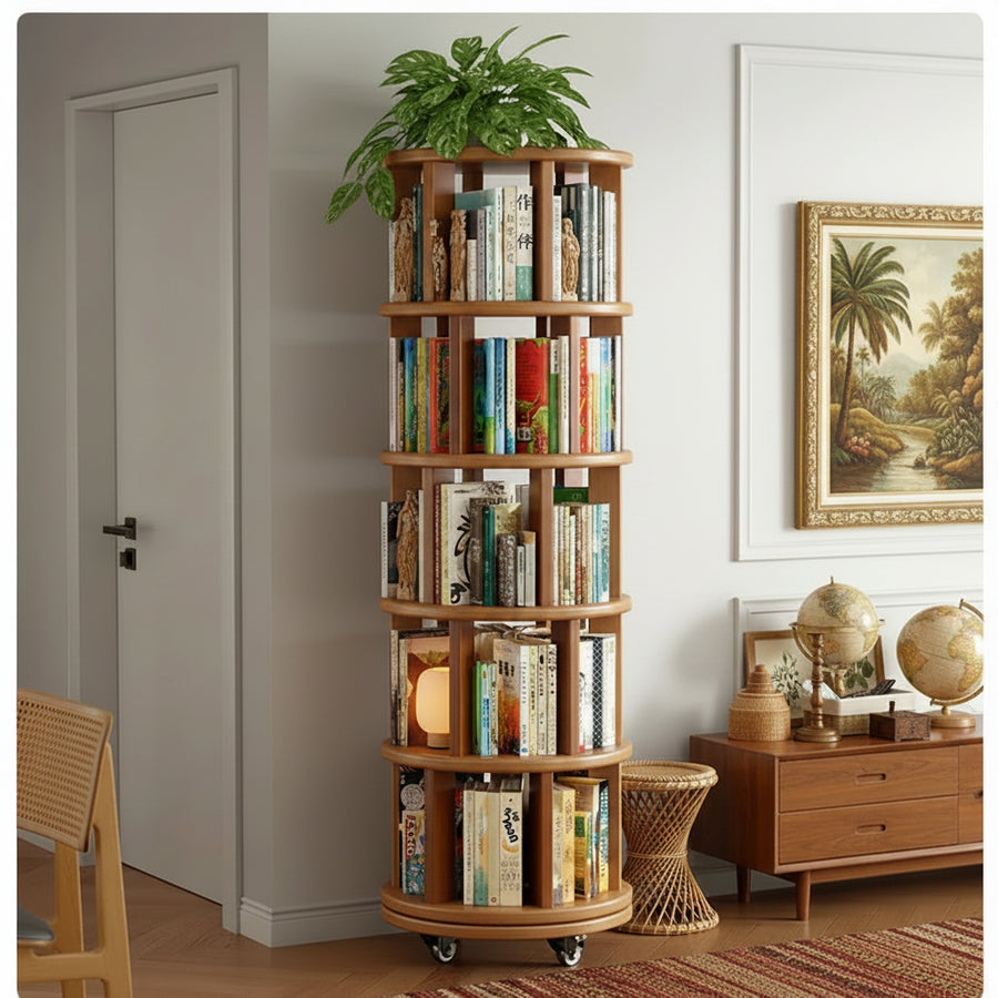 Solid Wood Rotating Bookshelf