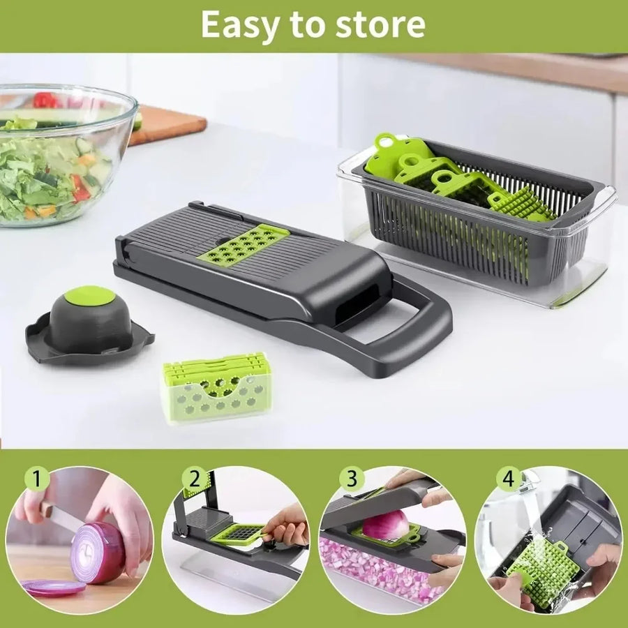 Multifunctional Vegetable Chopper & Slicer — 14-in-1 or 16-in-1, Stainless Steel Blades