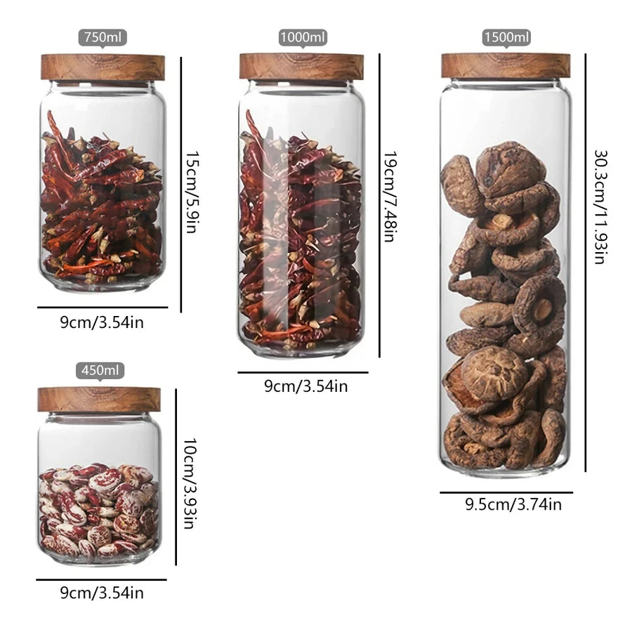 Glass canister with wooden lid
