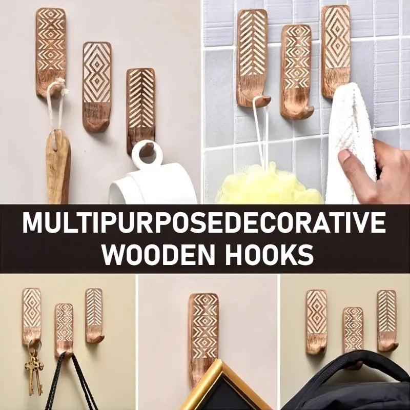 Bohemian wooden wall hooks