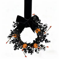 Black Halloween Wreath with Velvet Bow
