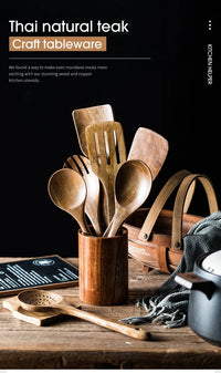 9-Piece Teak Cooking Utensil Set — With Holder | Kitchen Essential