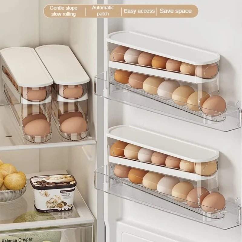 Bilayer Auto-Rolling Egg Holder for Fridge — Ladder Style Dispenser