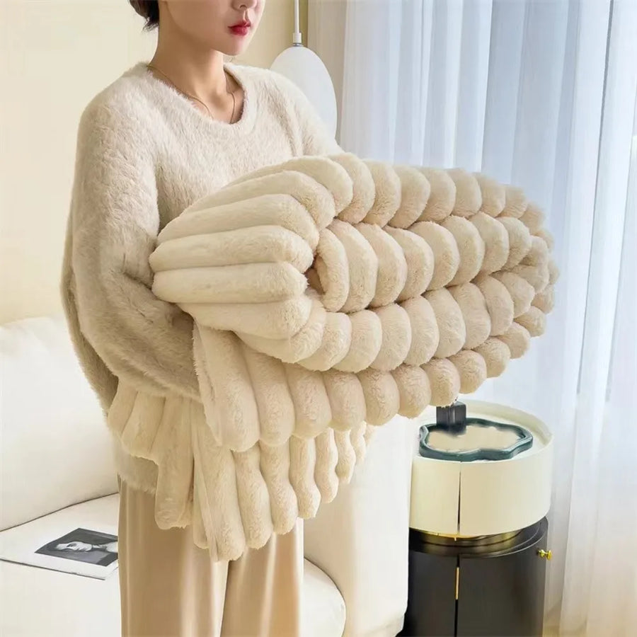 Reversible Double-Sided Throw Blanket — Striped & Solid | Skin-Soft | 8 Colours