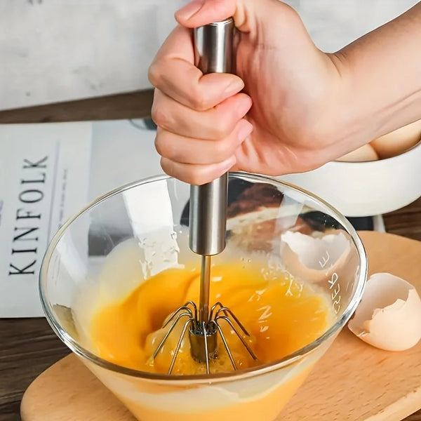 Semi-Automatic Stainless Steel Egg Beater — Hand Push Mixer, S / M / L
