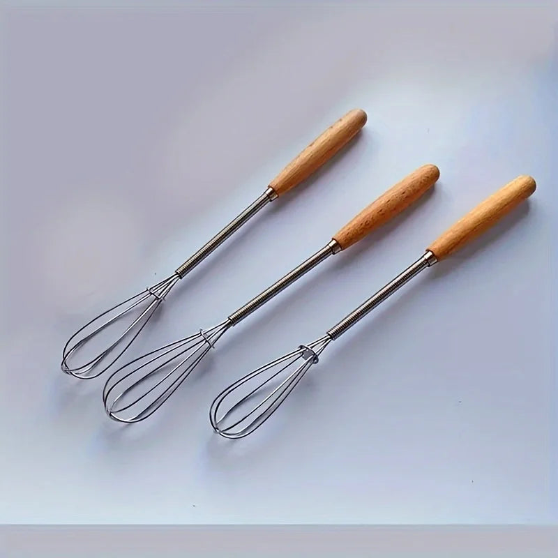 Mini Stainless Steel Whisk with Wooden Handle — Single or 3-Pack
