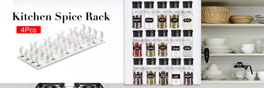 Clear spice jar set with labels