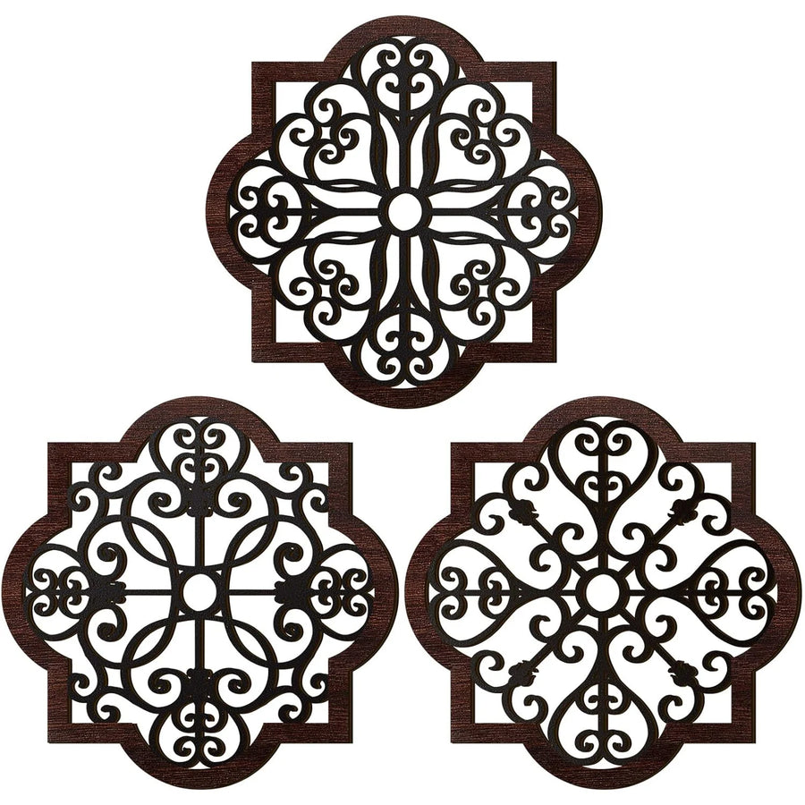 3-piece rustic wood geometric wall art set